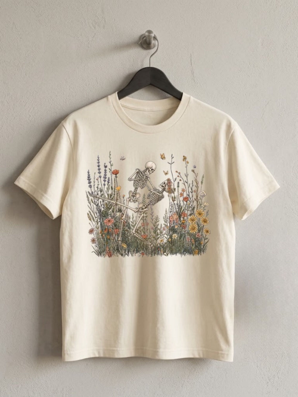 Skeletons in Wildflower Field Graphic Tee - Cream